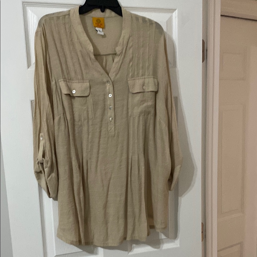 Beige Button-Up Women's Top